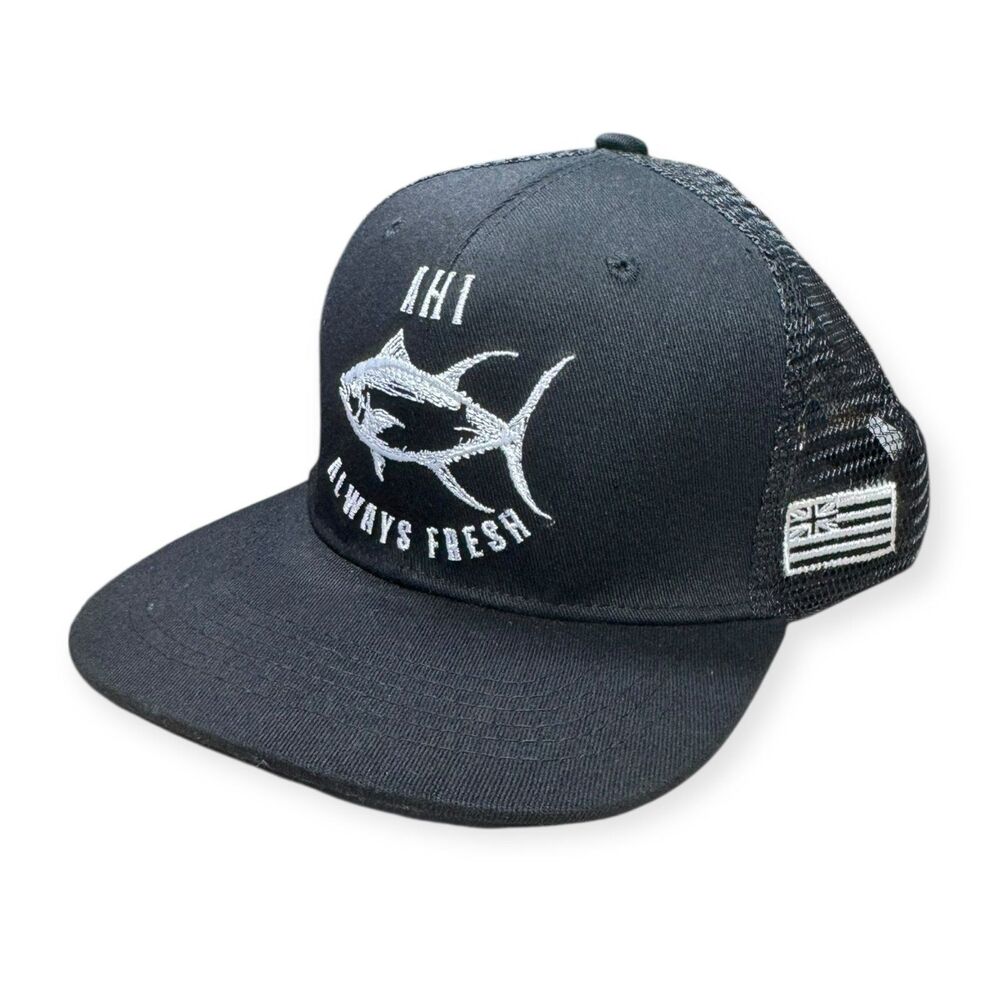 Ahi Always Fresh Hawaiian Flag Hat‎ Adjustable Snapback Black Mesh Back Hat